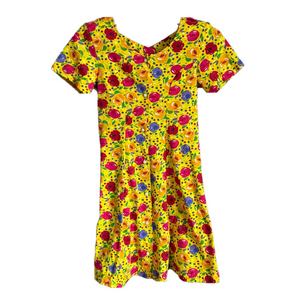 Vintage WH Next Girls Button Front Whimsical Floral Dress Size Large Bright